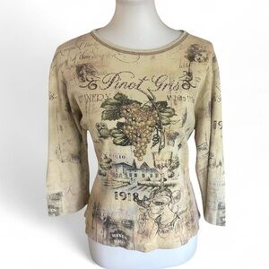 Vintage Style Beige Graphic Women's Top